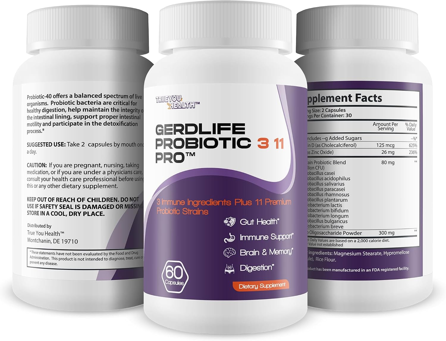 Gerdlife Probiotic 3 11 Pro - Probiótico para el Alivio del Reflujo Ácido, 11 Cepas Premium, Salud Digestiva