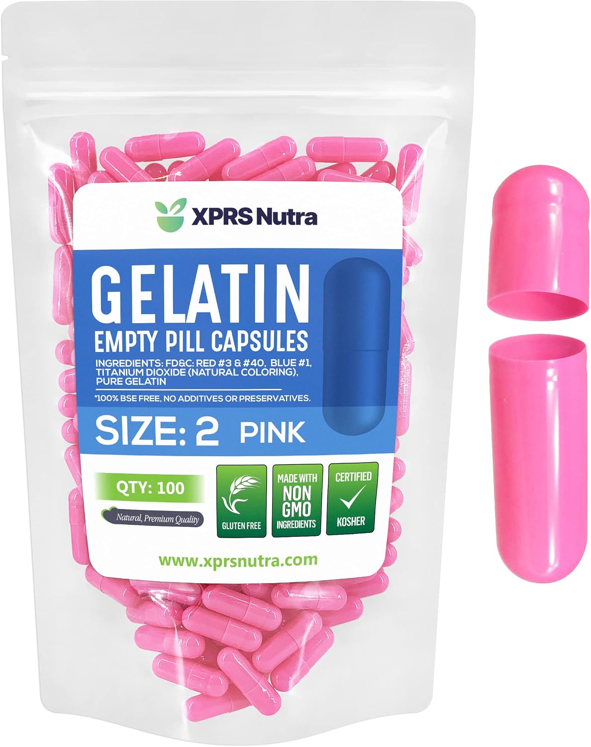 XPRS Nutra Cápsulas Vacías de Gelatina Tamaño 2 - 500 uds. - Cápsulas para Rellenar