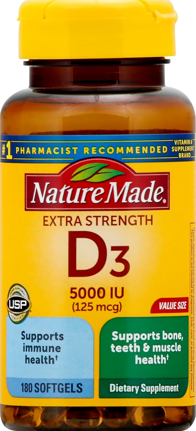 Vitamina D3 5000 UI (125 mcg), 180 Cápsulas Blandas - Nature Made