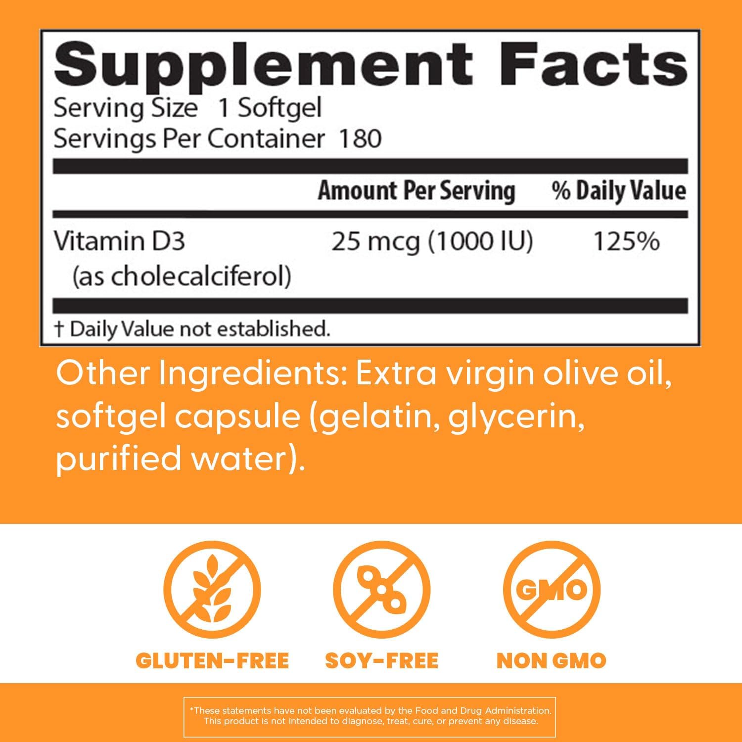 Doctor's Best Vitamina D3 1000 UI, 180 Cápsulas Blandas - Suplemento de Vitamina D para el Sistema Inmunológico y Huesos
