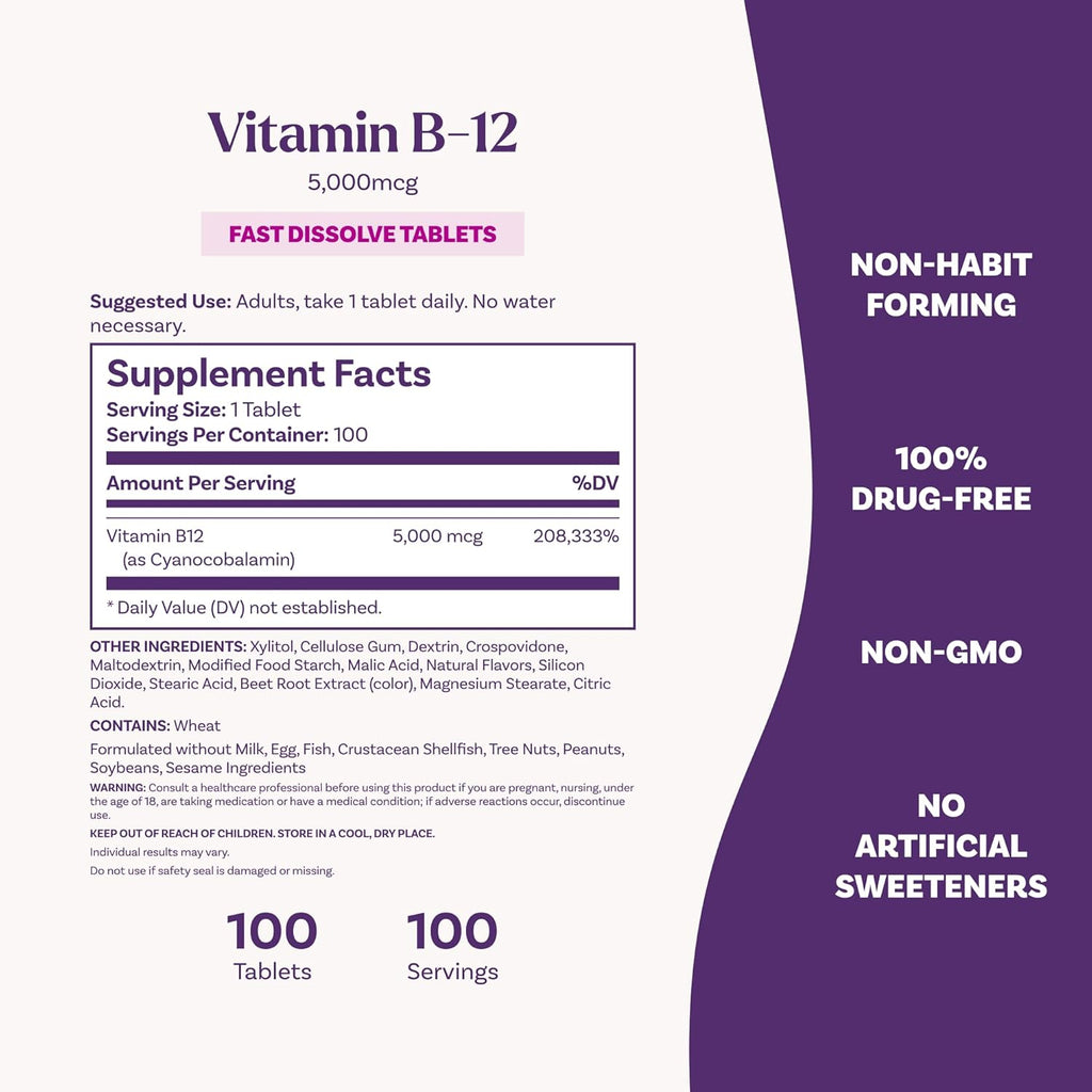 Natrol Vitamin B12 5000 mcg Fast Dissolve Tablets, 100 Count