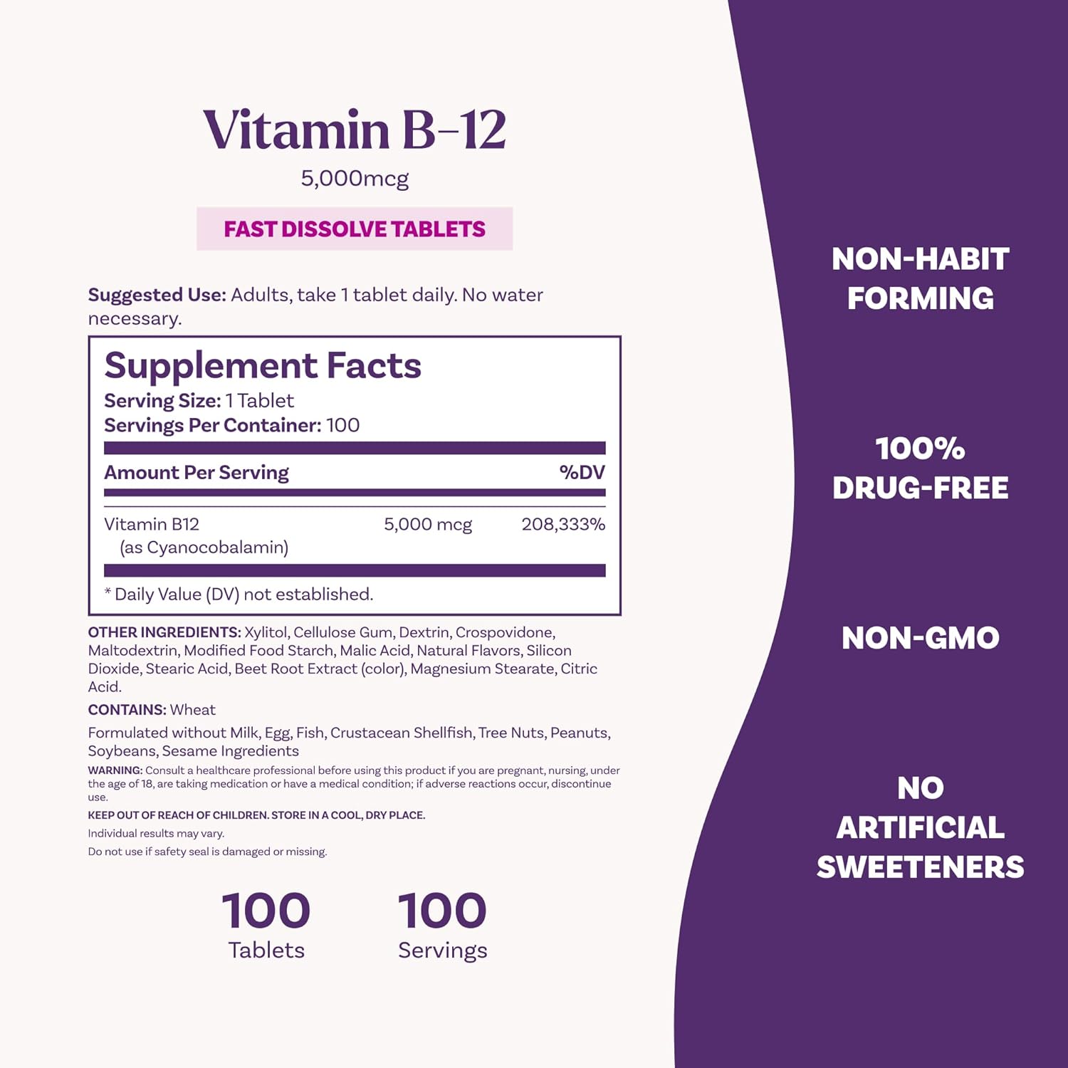 Natrol Vitamin B12 5000 mcg Fast Dissolve Tablets, 100 Count
