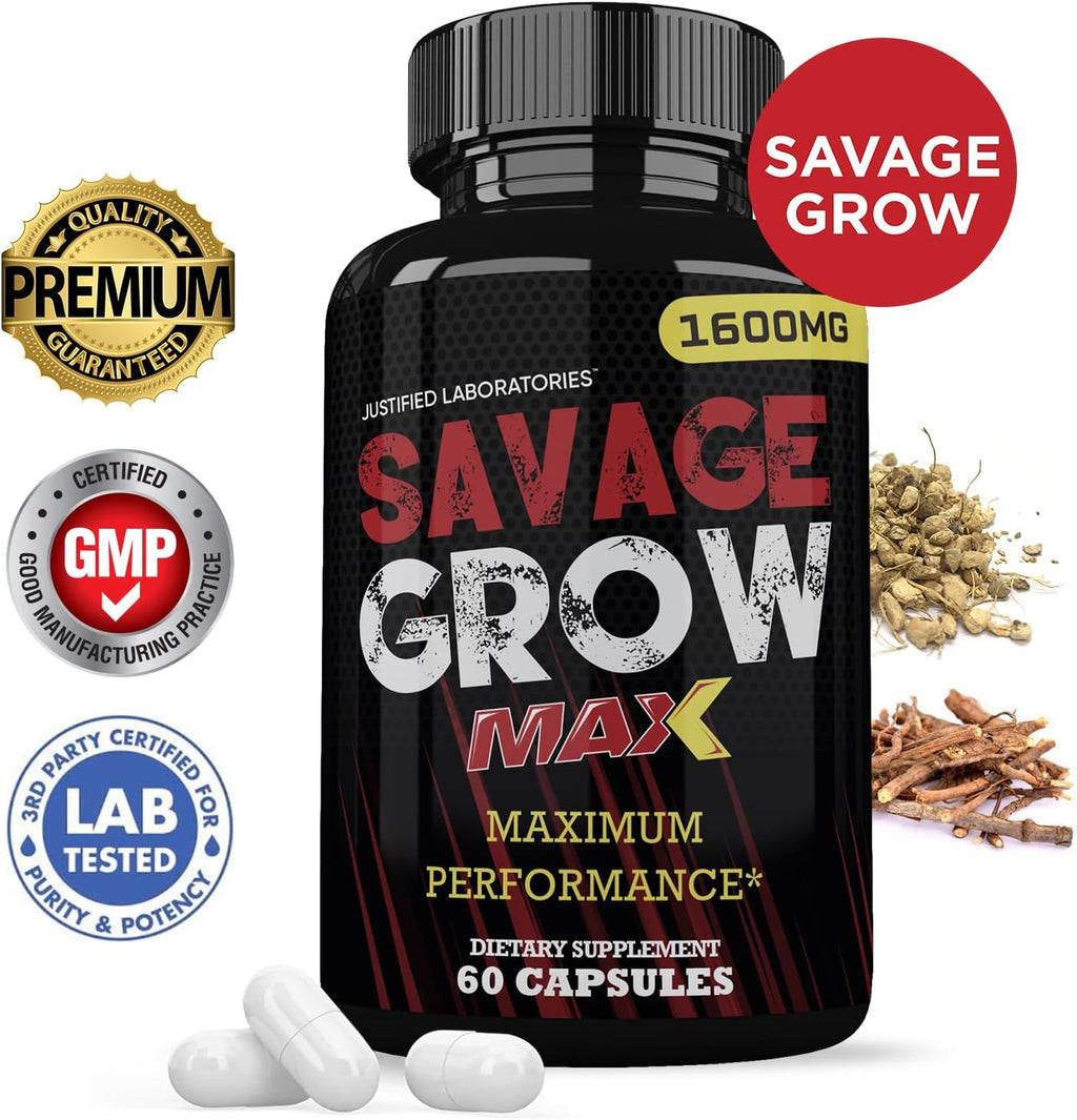 (2 Paquete) Savage Grow Max 1600MG Fórmula Avanzada para la Salud Masculina 120 Cápsulas