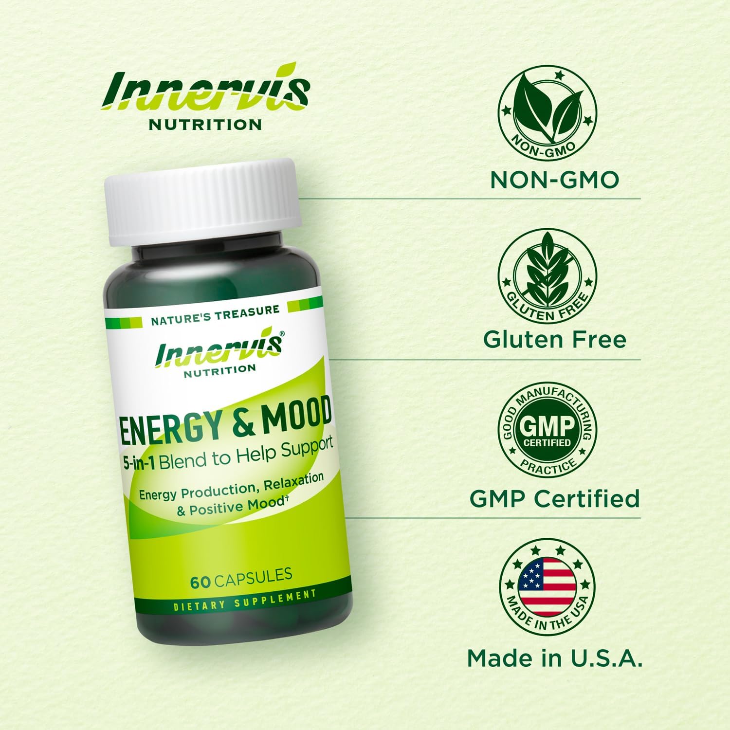 Energía Natural Sin Cafeína con Ashwagandha, Maca y Magnesio - 60 Cápsulas - Innervis Nutrition