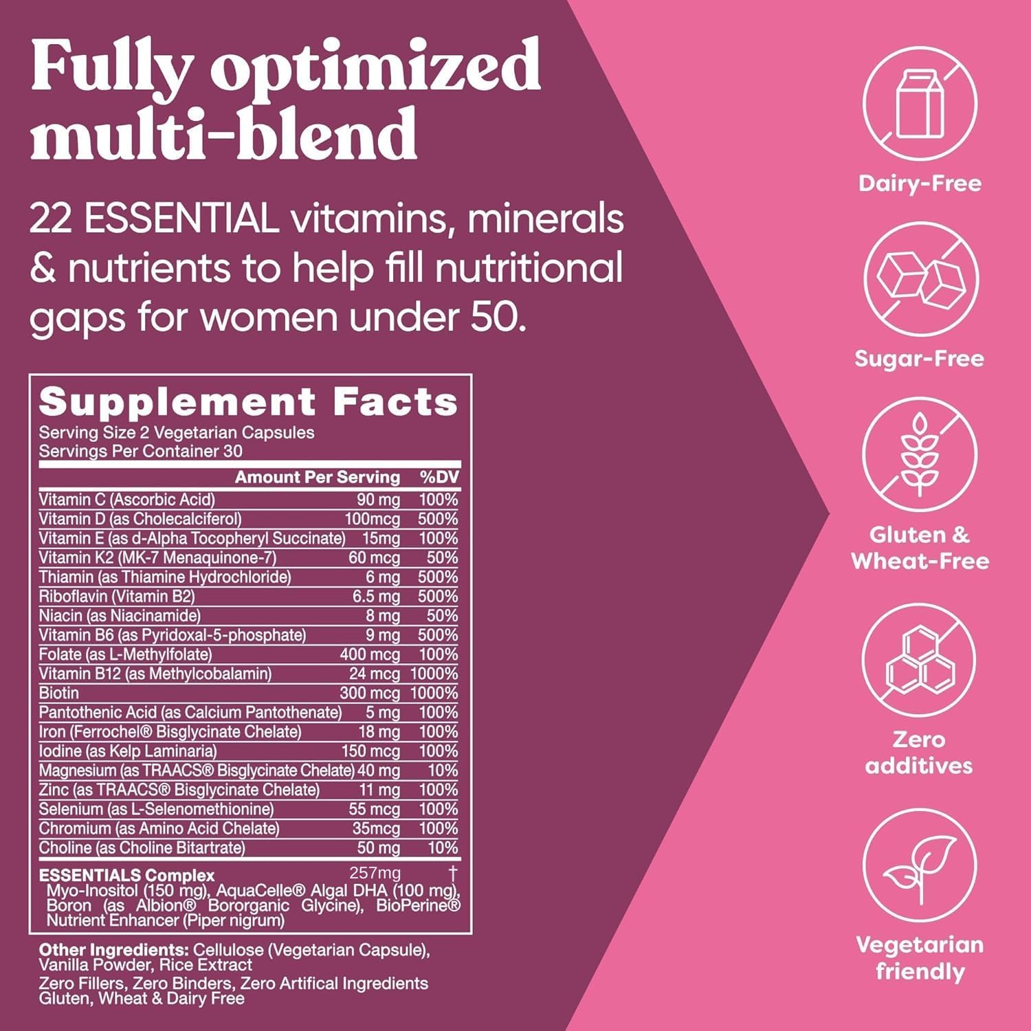 Eu Natural Next Gen Multivitamínico para Mujeres - 22 Vitaminas Optimizadas para Inmunidad, Energía, Huesos y Belleza - 60 Cápsulas Vegetales