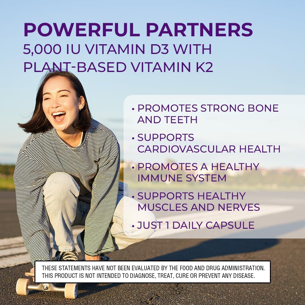 Body Kitchen Vitamina D3 + K2 MK-7 Vegano - 5000 UI D3 y 180 mcg K2, 60 Cápsulas
