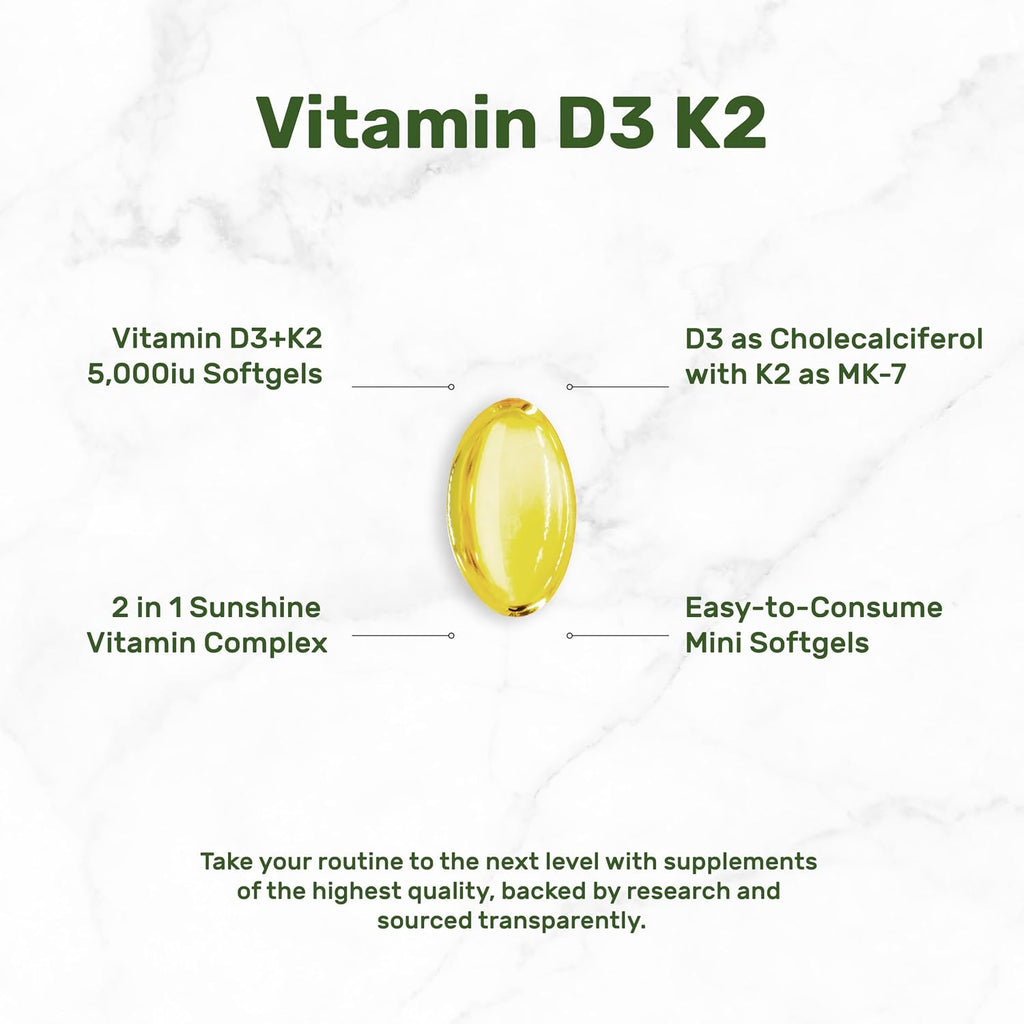 DEAL SUPPLEMENT Vitamina D3 5000 UI + K2 MK7, 250 Cápsulas Blandas