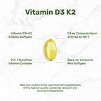 DEAL SUPPLEMENT Vitamina D3 5000 UI + K2 MK7, 250 Cápsulas Blandas
