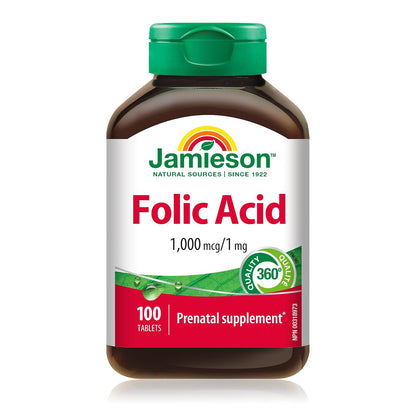 Jamieson Ácido Fólico 1 mg, 100 Comprimidos – El ácido fólico contribuye al crecimiento de los tejidos maternos – Image 1