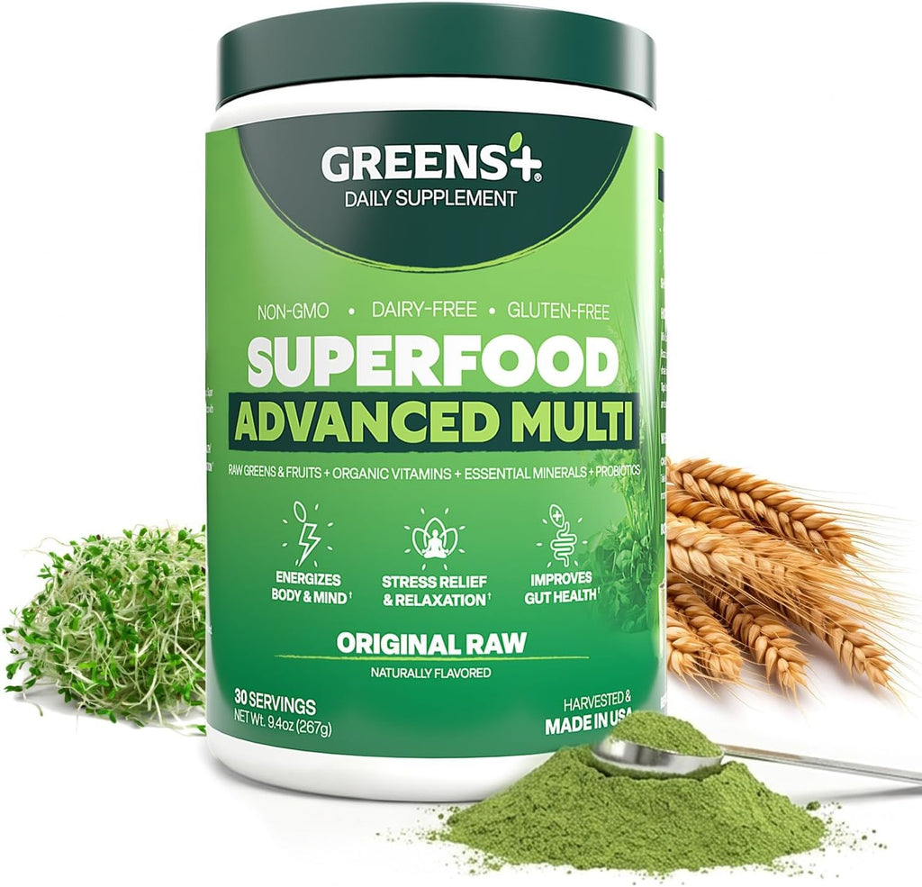 Greens+ Advanced Multi Raw Superfood - Green Superfood Powder Blend - Vegan, Gluten-Free, Non-GMO - 267g