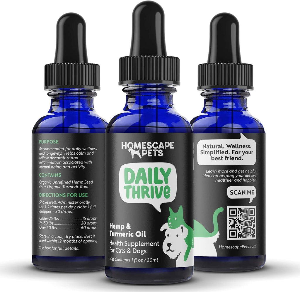 Daily Thrive de Homescape Pets - Aceite de Cáñamo y Cúrcuma para Perros y Gatos