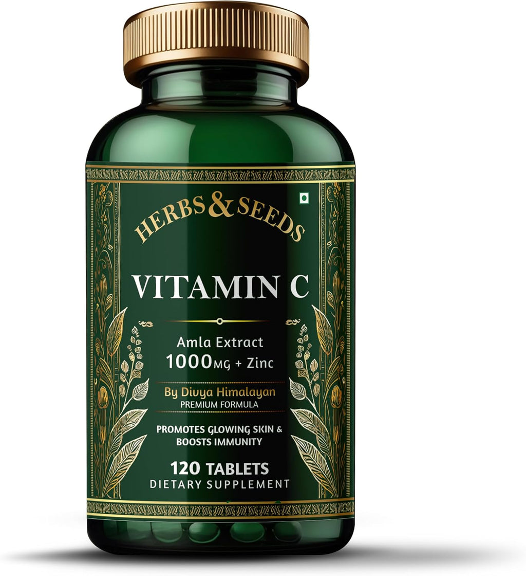 HERBS & SEEDS Vitamina C con Zinc – 1000 mg, 120 Comprimidos de Origen Vegetal