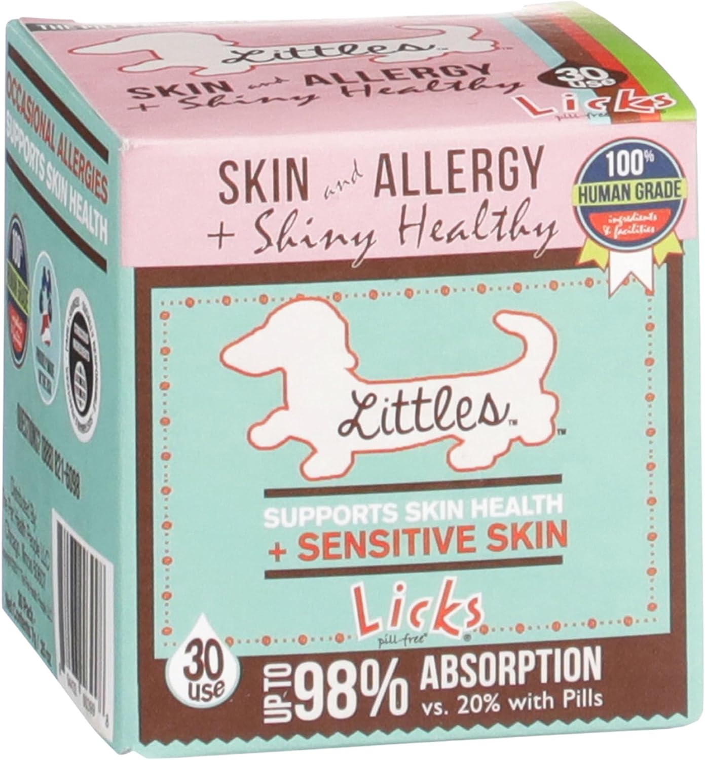 Licks Littles Skin & Allergy - Apoyo para la piel, el pelaje y las alergias estacionales en perros pequeños - Omega 3, Cúrcuma, Inositol y Vitamina C - Sobres de gel sin pastillas - Sabor a pescado - 30 sobres