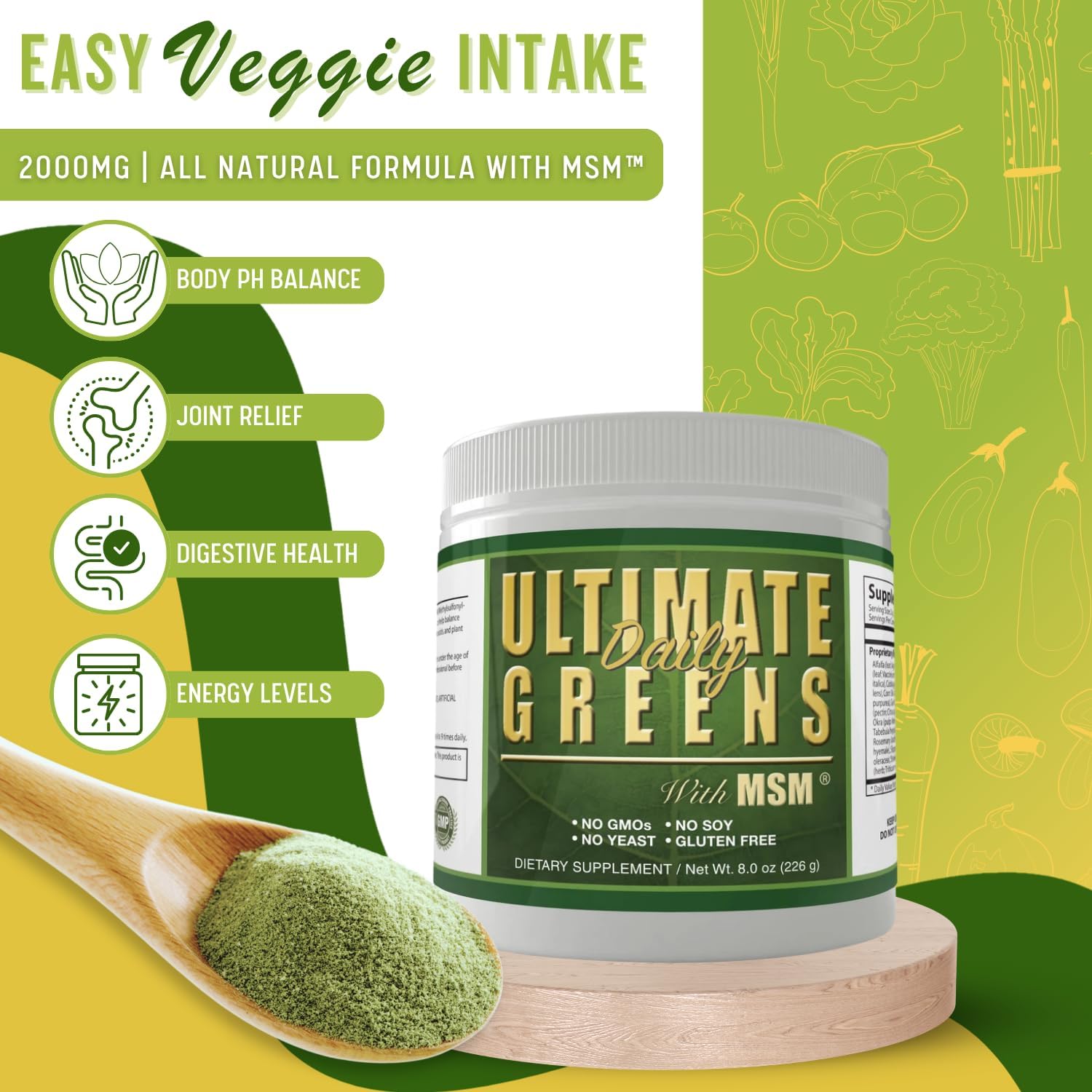 Daily Health Ultimate Greens Powder – Superalimento en Polvo Vegano, 3 Envases de 227 g