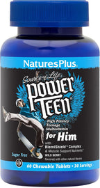 NaturesPlus Power Teen for Him - 60 Comprimidos Masticables, Wild Berry - Multivitamínico de Alta Potencia para Adolescentes - Sin Azúcar, Vegetariano, Sin Gluten