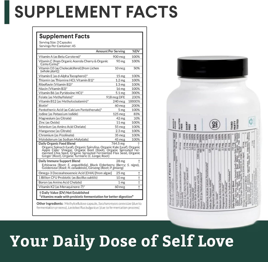 Nutritional Roots Multivitamin+, Award-Winning Plant-Based (Vegan) Multivitamin, Organic Vegetables & Herbs, Fermented Vitamins, Probiotics, Doctor's Choice, 45 Servings