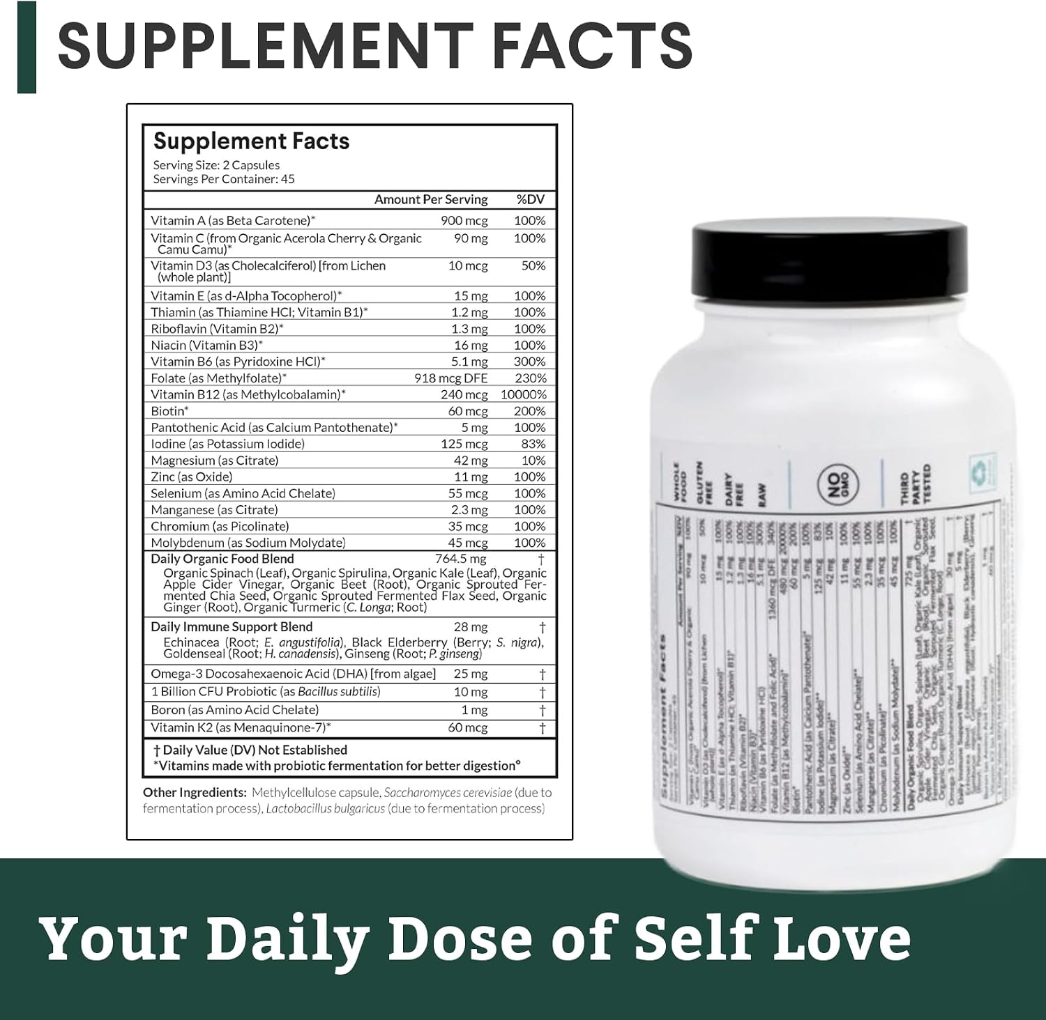 Nutritional Roots Multivitamin+, Award-Winning Plant-Based (Vegan) Multivitamin, Organic Vegetables & Herbs, Fermented Vitamins, Probiotics, Doctor's Choice, 45 Servings