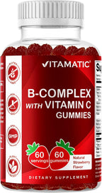 Vitamatic Gomitas de Complejo B con Vitamina C e Inositol - Sabor Natural Fresa - 60 Gomitas (3 Botellas)