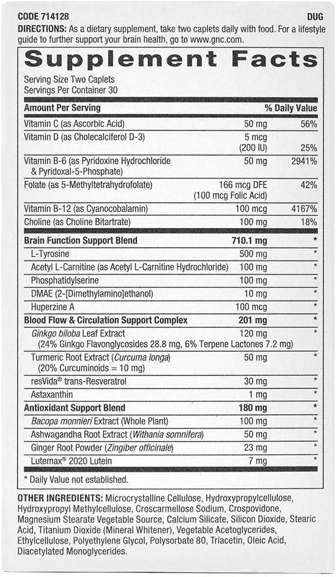 GNC Preventive Nutrition Brain Health Formula, 60 Comprimidos