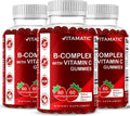 Vitamatic Gomitas de Complejo B con Vitamina C e Inositol - Sabor Natural Fresa - 60 Gomitas (3 Botellas)
