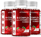 Vitamatic Complejo B Gummies con Vitamina C e Inositol - Sabor Fresa Natural - 60 Gominolas (2 Frascos)