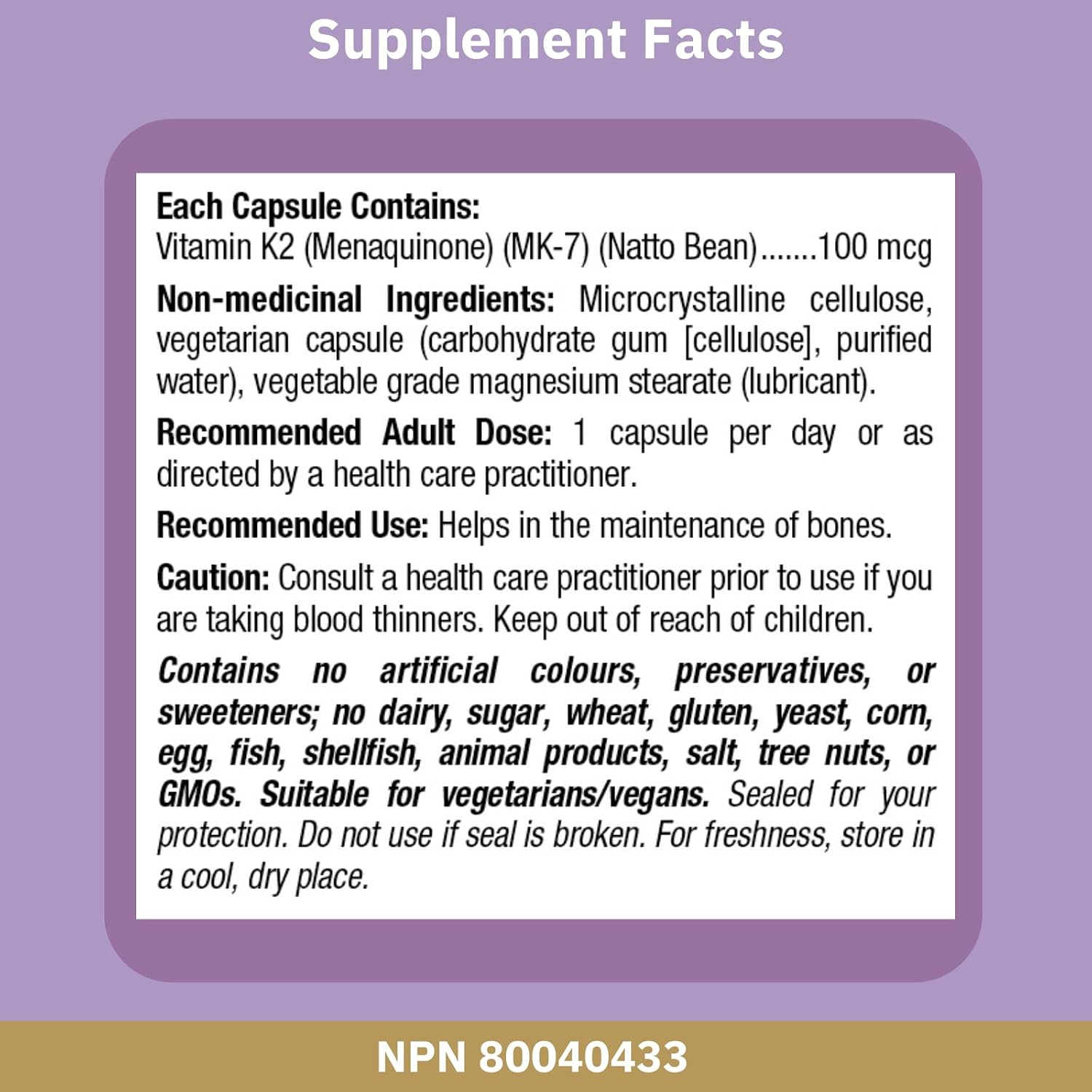 Bioclinic Naturals Vitamina K2 100 mcg - 90 Cápsulas Vegetarianas