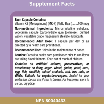 Bioclinic Naturals Vitamina K2 100 mcg - 90 Cápsulas Vegetarianas – Image 3