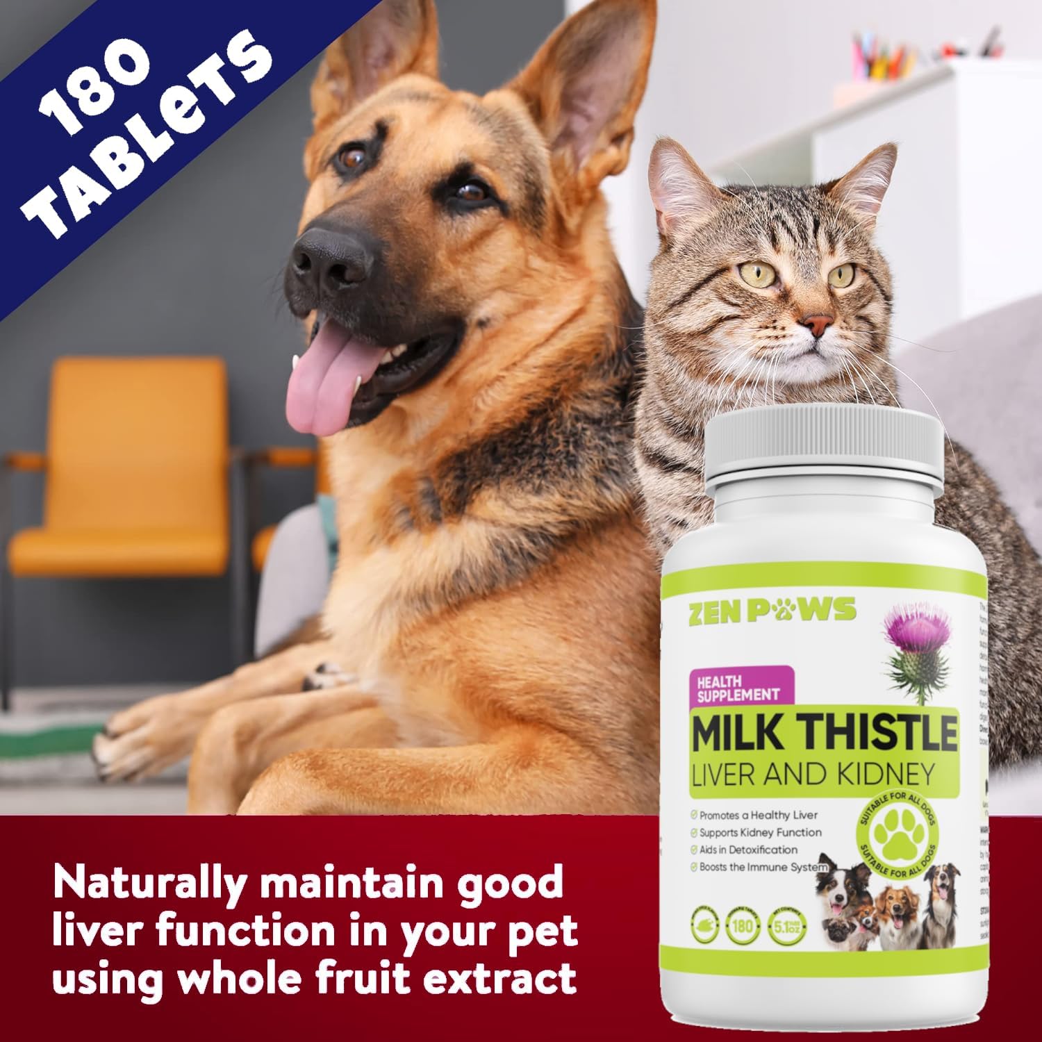 Zenpaws Cardo Mariano para Perros - 180 Comprimidos Masticables - 800 mg