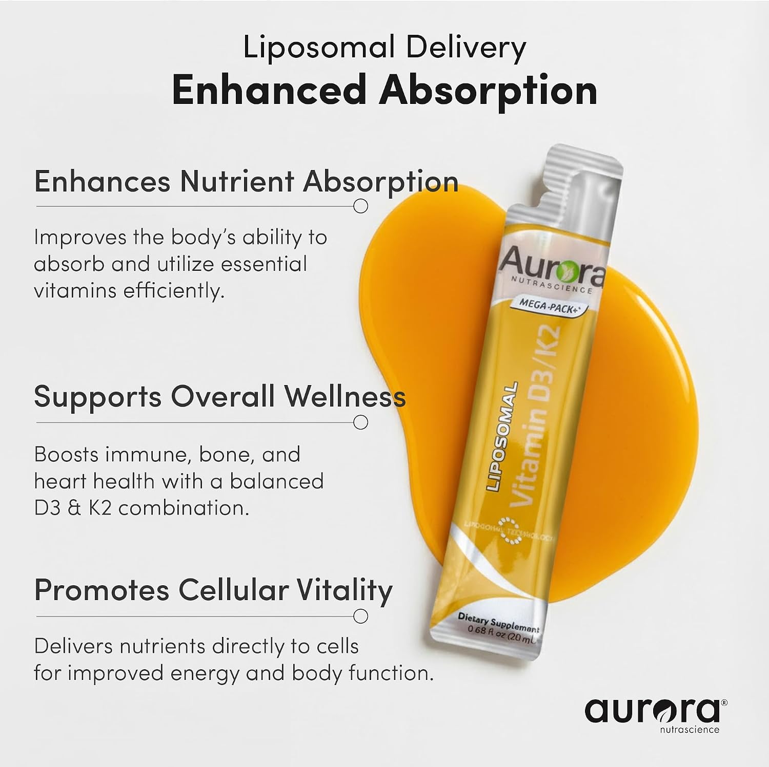 Aurora Nutrascience Liposomal D3 con K2 - Pack de 32 Sticks Monodosis
