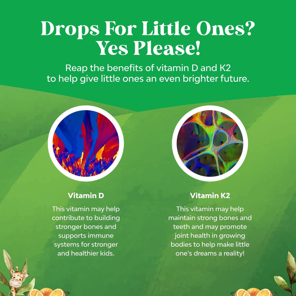 Natures Craft Gotas de Vitamina D3 y K2 para Niños - Suplemento Líquido Orgánico, 2 fl oz