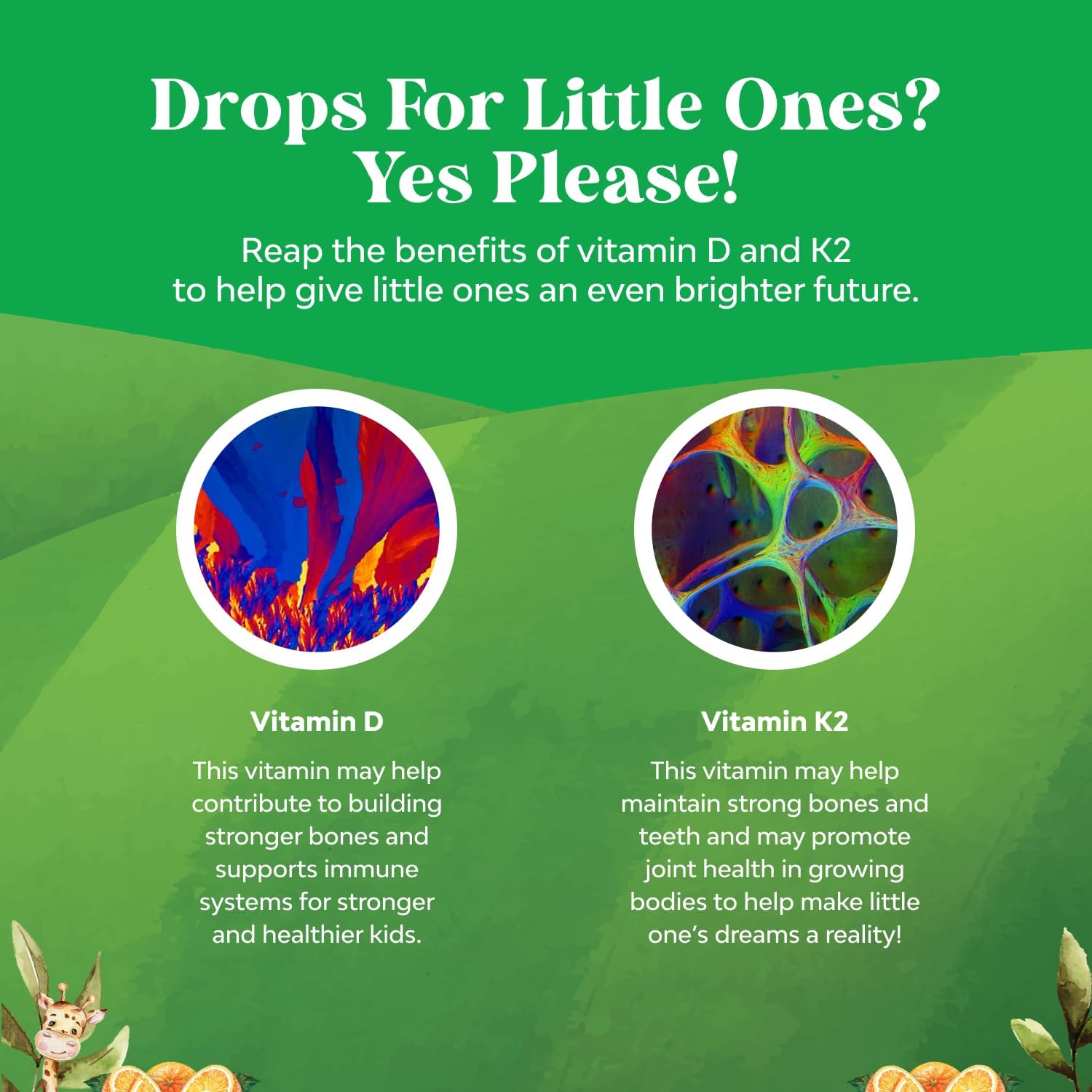 Natures Craft Gotas de Vitamina D3 y K2 para Niños - Suplemento Líquido Orgánico, 2 fl oz