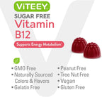 Viteey Gominolas de Vitamina B12 para Adultos y Adolescentes 1000mcg, Sin Azúcar