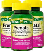 Prenatal Multivitamin Multimineral 100 Tabletas - Vitaminas Prenatales con Ácido Fólico y DHA, Suplemento Sin Gluten - Pack de 3