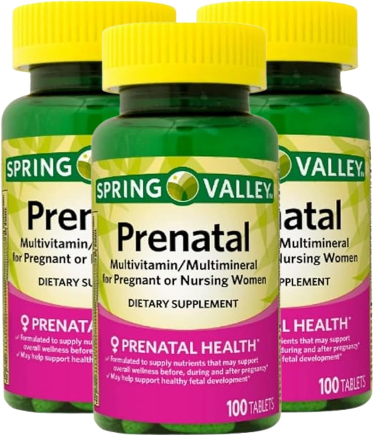 Prenatal Multivitamin Multimineral 100 Tabletas - Vitaminas Prenatales con Ácido Fólico y DHA, Suplemento Sin Gluten - Pack de 3