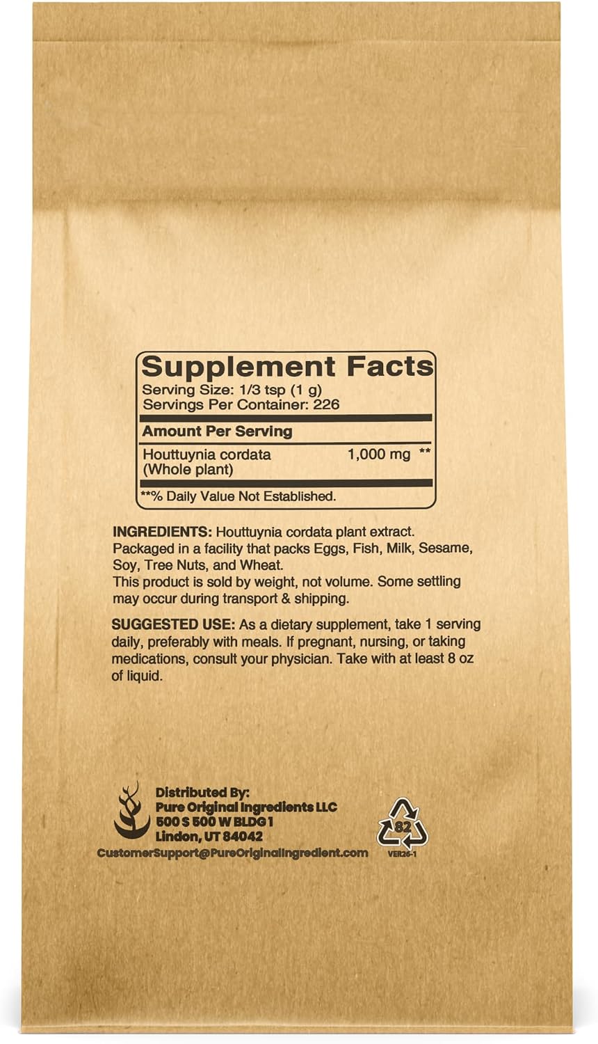 Pure Original Ingredients Houttuynia Cordata (227g) - Suplemento Herbal Tradicional Asiático