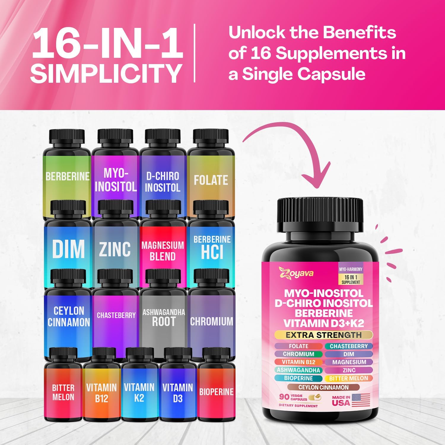 Zoyava Myo Inositol Complex – 750 mg Myo-Inositol con Berberina, D-Chiro Inositol, Ashwagandha y más – 180 Cápsulas Veganas