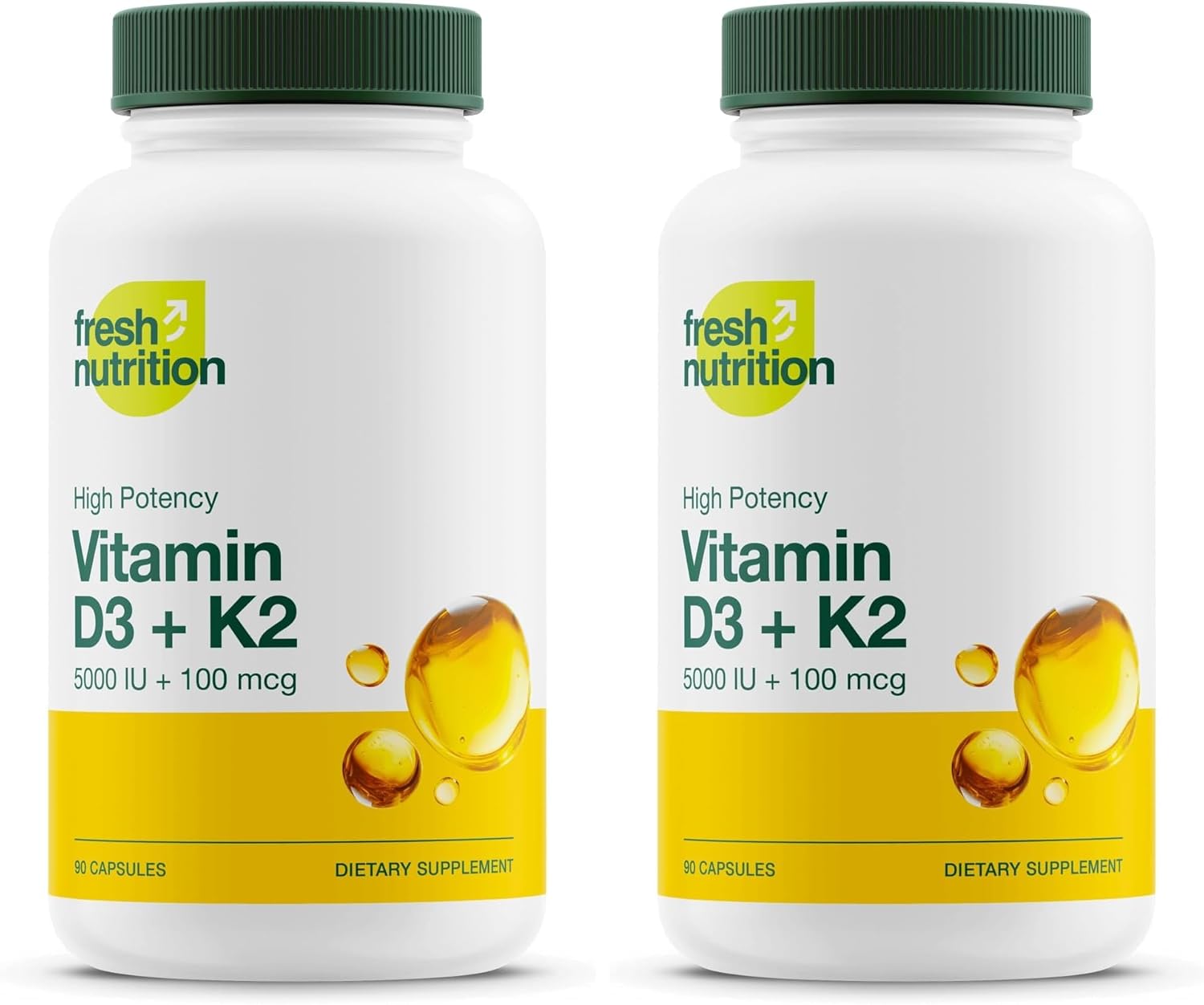 Fresh Nutrition Vitamina D3 + K2 Vegana - 5000 UI D3 + 100mcg K2 como MK-7 - 90 Cápsulas