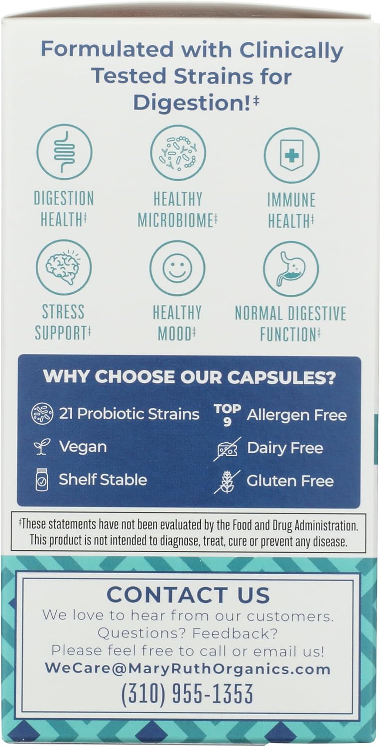 MaryRuth Organics Daily Care Digestion 3-in-1 Cápsulas, 40B UFC, 30 ct