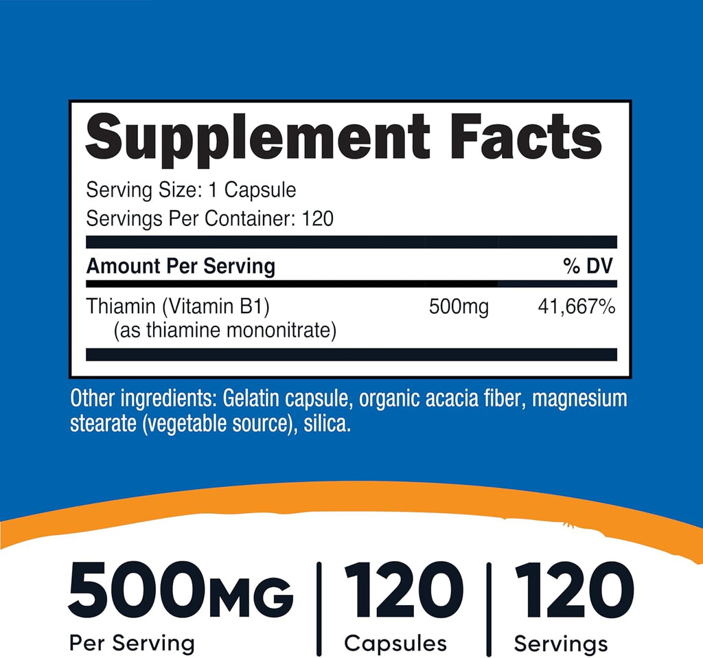 Nutricost Vitamin B1 (Thiamine) 500mg, 120 Capsules