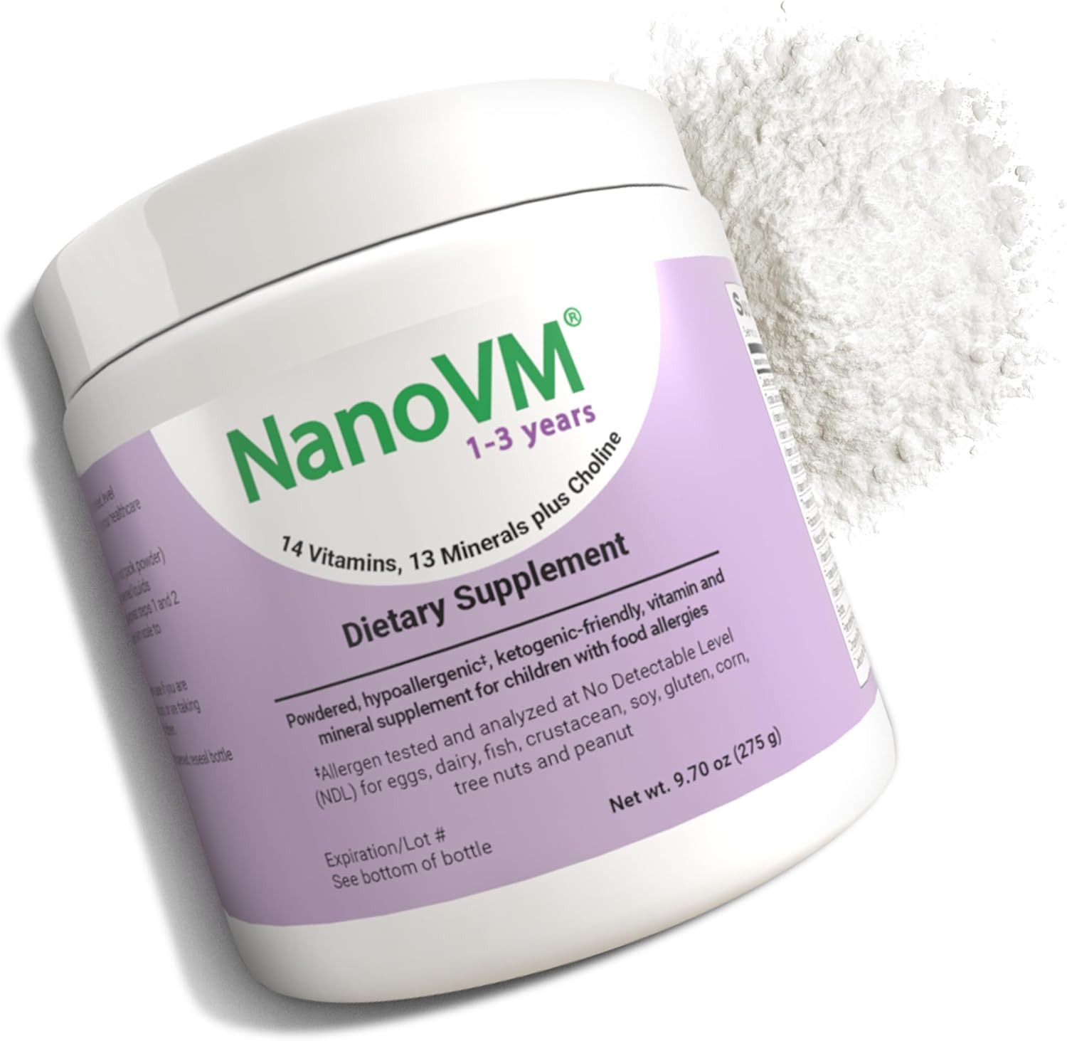 NanoVM 1-3 Años - Multivitamínico Infantil Sin Alérgenos, Polvo sin Sabor, 275g