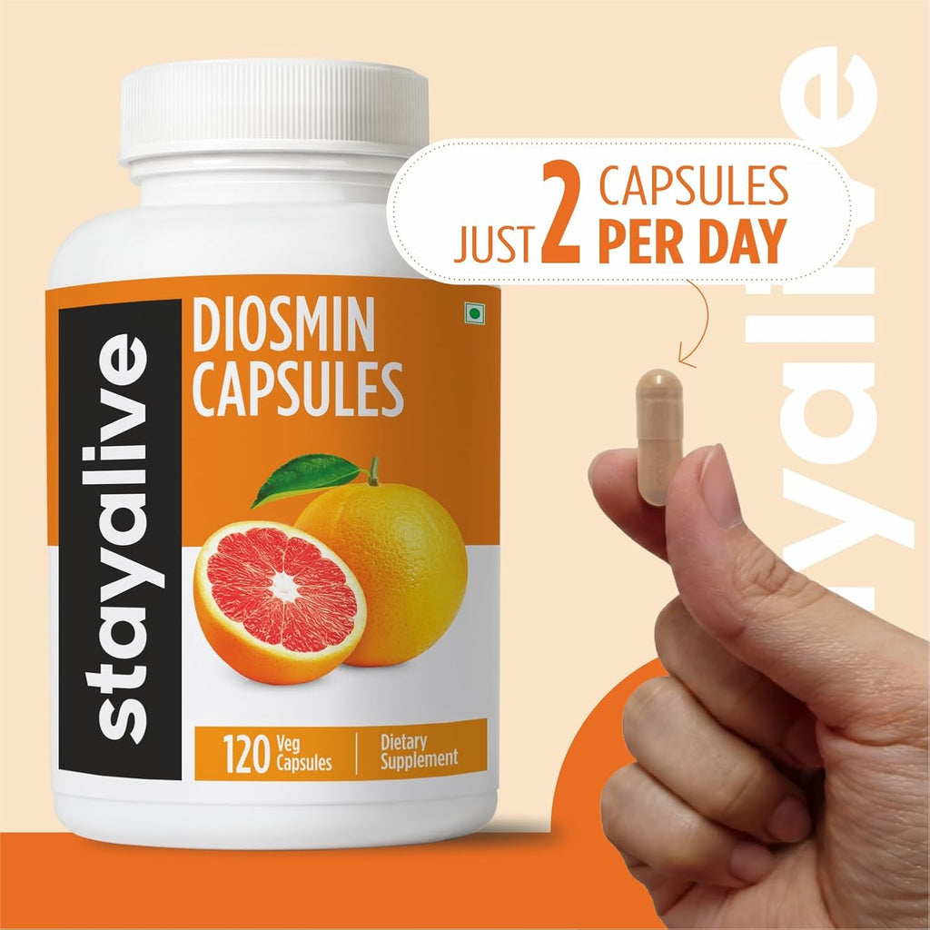 STAY ALIVE Pure Diosmin Complex 1000mg - 120 Cápsulas con Bioflavonoides Cítricos