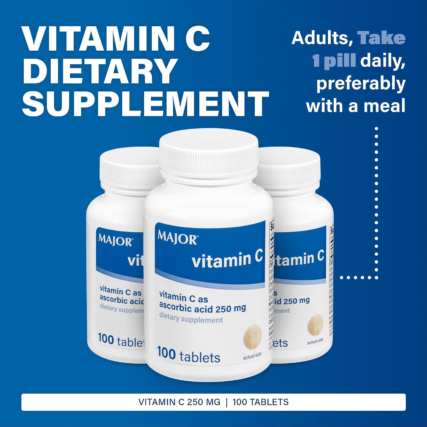 MAJOR Vitamina C 250 mg - Complemento Alimenticio - 100 Comprimidos (2 Paquetes)