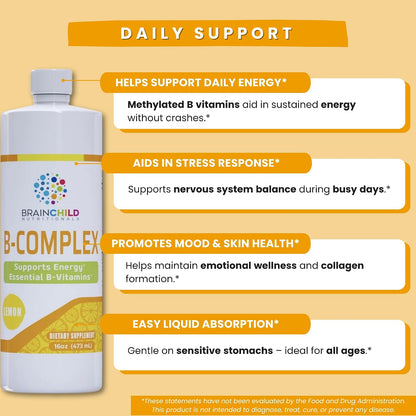 BrainChild B-Complex Líquido - Vitaminas B – Función psicológica: El ácido fólico (folato) y la B12 contribuyen a – Image 3