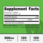 Primal Ox Bile (120 Cápsulas, 500 mg por Porción) – Sin Gluten, Sin OGM, Probado por Terceros