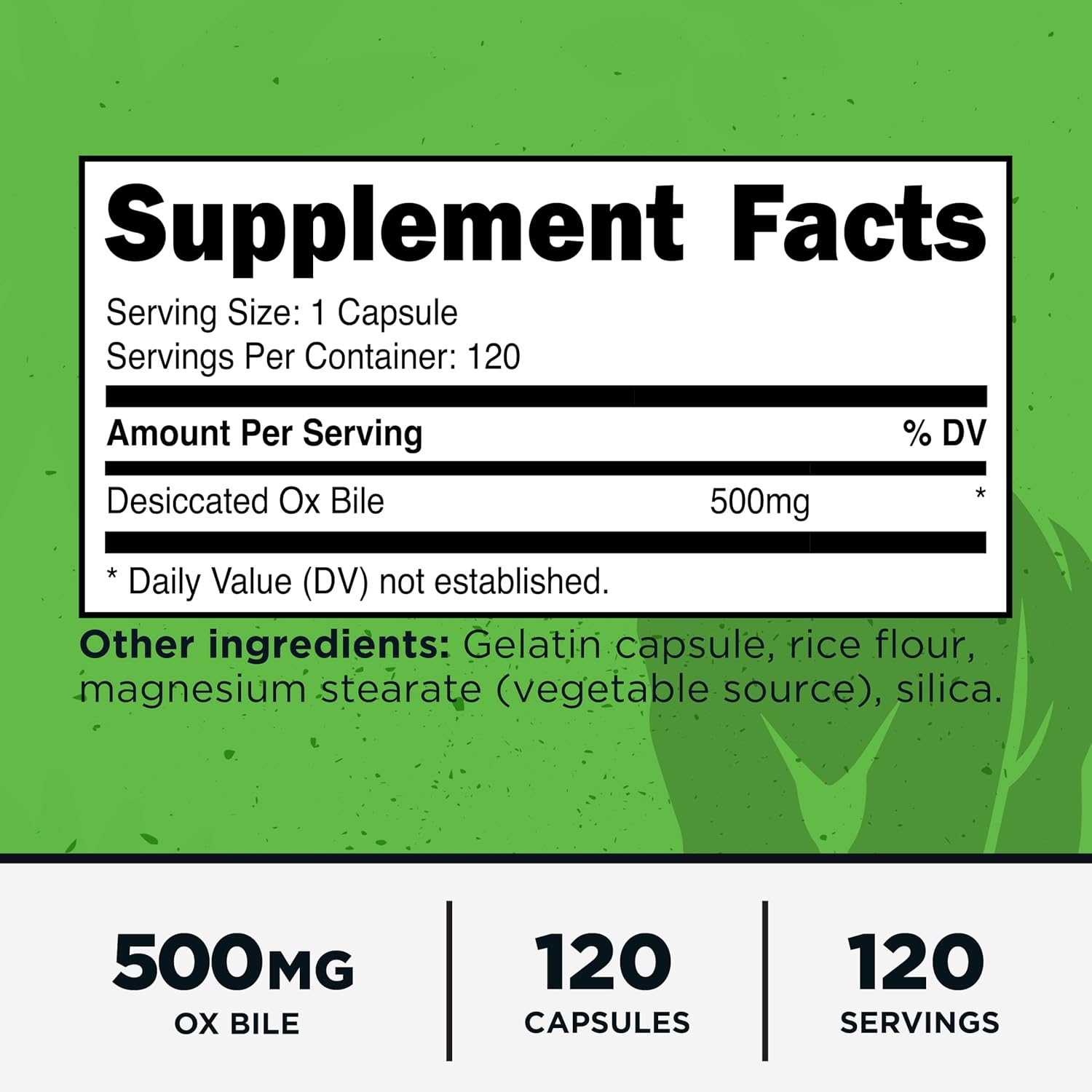 Primal Ox Bile (120 Cápsulas, 500 mg por Porción) – Sin Gluten, Sin OGM, Probado por Terceros