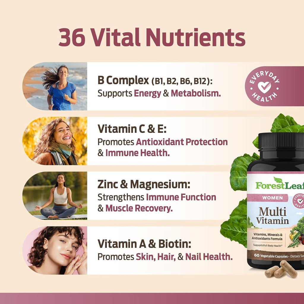 ForestLeaf Multivitamínico Diario para Mujeres, 60 Cápsulas Veganas