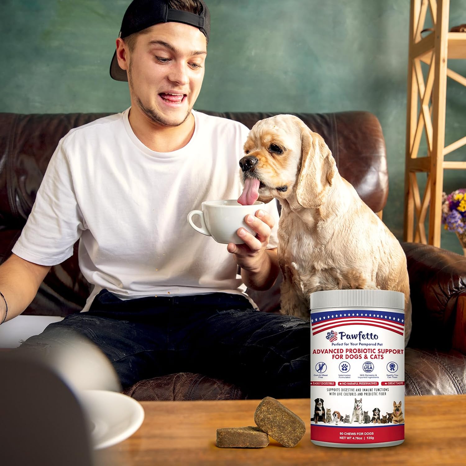 Pawfetto Probióticos Avanzados para Perros y Gatos - 90 Masticables Sabor Pato