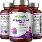 biophix Vitamina K2 MK-4 100 mcg 200 Cápsulas con Alfalfa - Huesos Fuertes y Salud Inmunitaria