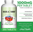 Maxi Health Vitamina C 1000 mg - 250 Comprimidos con Bioflavonoides de Limón y Enzymax