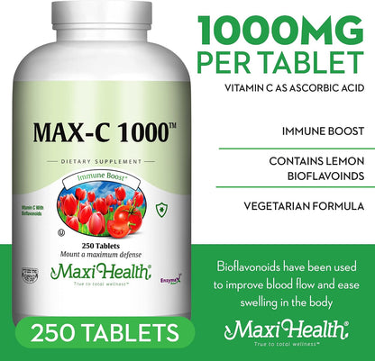Maxi Health Vitamina C 1000 mg - 250 Comprimidos con Bioflavonoides de Limón y Enzymax – Image 3